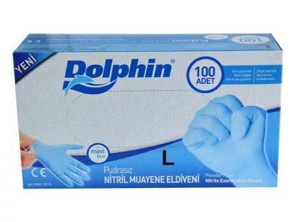 Pudrasız Mavi Nitril Eldiven Büyük Boy (L) 100 Lü Paket - Dolphin